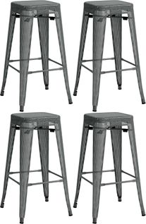Set De 4 Tabourets De Bar Avec Repose-pieds Design Industriel Empilable En Métal Perforé Gris 10_0