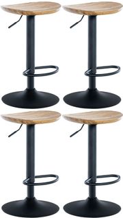 Lot De 4 Tabourets De Bar Pivotant Avec Repose-pieds Assise En Bois Pieds En Métal Noir 10_0004518