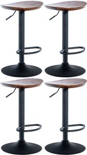 Lot De 4 Tabourets De Bar Pivotant Avec Repose-pieds Assise En Bois Noyer Pieds En Métal Noir 10_0