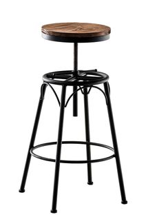 Tabouret De Bar X1 Style Industriel Contemporain Hauteur Réglable En Métal Noir Et Assise En Bois