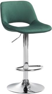Tabouret De Bar Chaise Haute X1 Avec Repose-pieds En Velours Vert Piètement Métallique Chromé 10_0