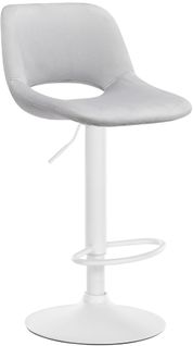 Tabouret De Bar Chaise Haute X1 Avec Repose-pieds En Velours Gris Clair Piètement Métallique Blanc