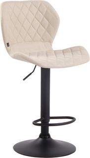 Tabouret De Bar X1 Avec Coutures Décoratives En Forme De Losanges En Tissu Crème Et Métal Noir 10_