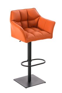 Tabouret De Bar Chaise Haute De Comptoir Couture Carrées Assise En Pvc Orange Cadre En Métal Noir