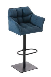 Tabouret De Bar Chaise Haute De Comptoir Couture Carrées Assise En Tissu Bleu Cadre En Métal Noir