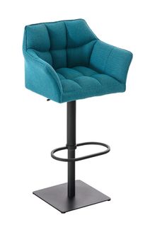 Tabouret De Bar Chaise Haute De Comptoir Couture Carrées Assise En Tissu Turquoise Cadre En Métal