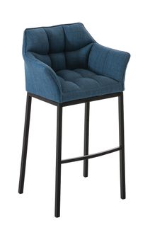 Tabouret De Bar Chaise Haute De Comptoir Couture Carrées Assise En Tissu Bleu 4 Pieds Stables