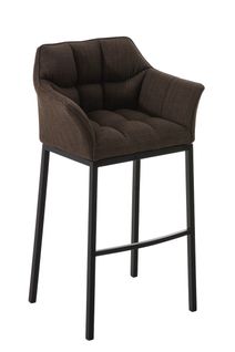 Tabouret De Bar Chaise Haute De Comptoir Couture Carrées Assise En Tissu Marron 4 Pieds Stables