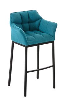Tabouret De Bar Chaise Haute De Comptoir Couture Carrées Assise En Tissu Turquoise 4 Pieds Stables