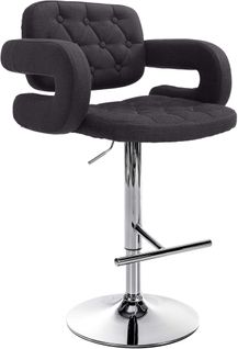 Tabouret De Bar X1 Avec Repose-pied Et Accoudoirs Capitonné En Tissu Noir Support En Métal Chromé