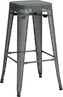 Tabouret De Bar Avec Repose-pieds Design Industriel Empilable En Métal Perforé Gris 10_0004869