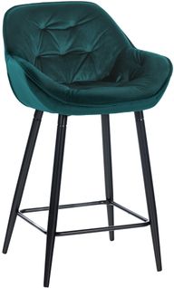 Tabouret De Bar Chaise Haute X1 Assise Effet Capitonnée En Velours Vert Foncé Et Métal Noir 10_000