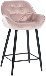 Tabouret De Bar Chaise Haute X1 Assise Effet Capitonnée En Velours Rose Et Métal Noir 10_0004889