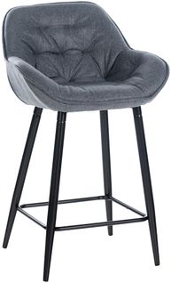Tabouret De Bar Chaise Haute X1 Assise Effet Capitonnée En Tissu Gris Et Métal Noir 10_0004899