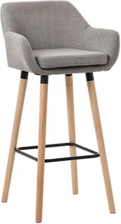 Tabouret De Bar Lounge X1 Design Scandinave Assise En Tissu Gris Pieds En Bois Repose-pieds