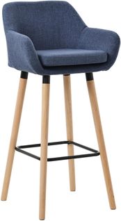 Tabouret De Bar Lounge X1 Design Scandinave Assise En Tissu Bleu Foncé Pieds En Bois Repose-pieds