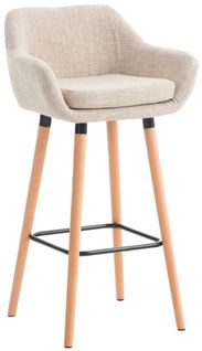 Tabouret De Bar Lounge X1 Design Scandinave Assise En Tissu Crème Pieds En Bois