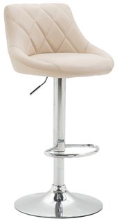 Tabouret De Bar Chaise Haute X 1 Avec Coutures Décoratives Assise En Pvc Crème Pieds Métal 10_0005