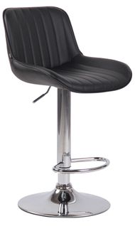 Tabouret De Bar Chaise Haute X1 En Pvc Noir Coutures Verticales Support En Métal Chromé 10_0005096