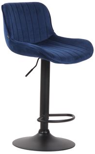 Tabouret De Bar Chaise Haute X1 En Tissu Bleu Coutures Verticales Support En Métal Noir 10_0005109