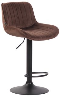 Tabouret De Bar Chaise Haute X1 En Velours Marron Coutures Verticales Support En Métal Noir 10_000