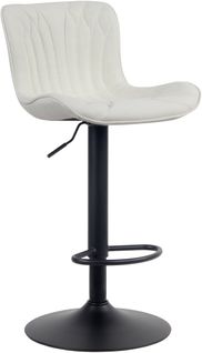 Tabouret De Bar Chaise Haute X1 Avec Coutures Décoratives En Tissu Crème Pieds En Métal Noir 10_00