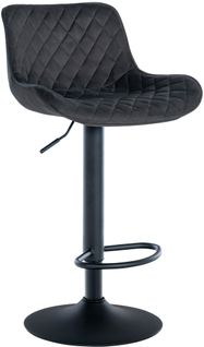 Tabouret De Bar X1 Assise Avec Coutures Décoratives Losange En Velours Noir Et Pieds En Métal Noir