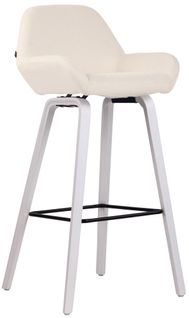 Tabouret De Bar Chaise Haute X 1 Avec Repose-pieds Design Moderne En Tissu Crème Pied En Bois
