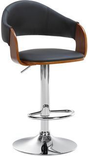 Tabouret De Bar Design Rétro Chic Assise En Pvc Noir Et Bois Noyer Piètement En Métal Chromé 10_00