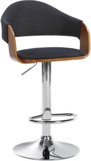 Tabouret De Bar Design Rétro Chic Assise En Tissu Noir Et Bois Noyer Piètement En Métal Chromé 10_