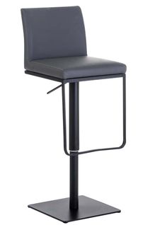 Tabouret De Bar X1 Avec Repose-pieds Plaque De Base Carrée En Métal Noir Assise En Pvc Gris 10_000