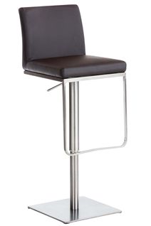 Tabouret De Bar X1 Avec Repose-pieds Plaque De Base Carrée En Acier Inoxydable Assise En Pvc Marron
