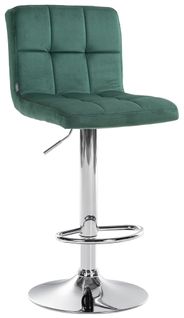 Tabouret De Bar Chaise Haute X 1 Avec Coutures Décoratives Carrées Assise En Velours Vert Pieds