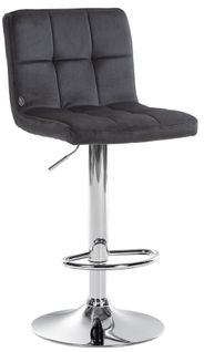 Tabouret De Bar Chaise Haute X 1 Avec Coutures Décoratives Carrées Assise En Velours Noir Pieds