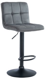 Tabouret De Bar Chaise Haute X 1 Avec Coutures Décoratives Carrées Assise En Velours Gris Foncé