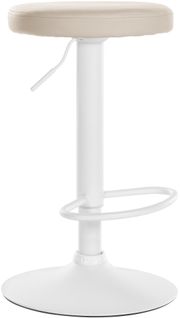 Tabouret De Bar X1 Design Simple Hauteur Réglable Revêtement En Pvc Crème Pieds En Métal Blanc 10_