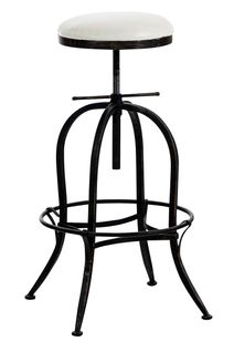 Tabouret De Bar Design Industriel Hauteur Réglable En Métal Bronze Et Assise Pvc Blanc 10_0005359
