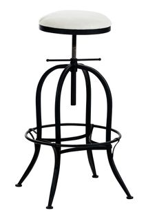 Tabouret De Bar Design Industriel Hauteur Réglable En Métal Noir Et Assise Pvc Blanc 10_0005360