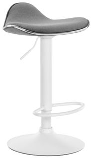 Tabouret De Bar X1 Assise Ergonomique En Tissu Gris Clair Pied En Trompette En Métal Blanc 10_0005