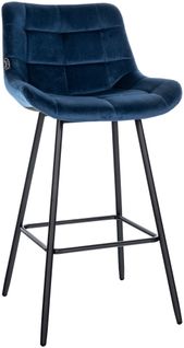 Tabouret De Bar X1 Avec Repose-pieds Revêtement En Velours Bleu Piètement à Quatre Pieds En Métal