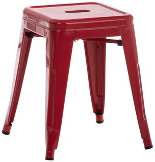 Tabouret Bas Design Industriel Hauteur Fixe 46 Cm En Métal Rouge 10_0005493
