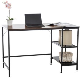 Bureau Table D'ordinateur Avec Cadre En Tubes D'acier Et Colonne De Rangement Métal Noir
