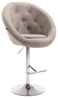 Tabouret De Bar Design Moderne Forme Oeuf Capitonné Avec Repose-pieds En Métal Chromé Tissu Taupe