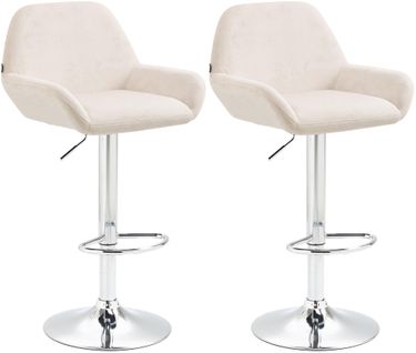 Lot De 2 Tabourets De Bar Repose-pieds En Forme D'arc En Métal Chromé Assise En Velours Crème Tdb1