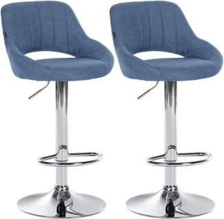 Lot De 2 Tabourets De Bar Avec Repose-pieds Pivotant Et Réglable En Tissu Bleu Et Métal Tdb10813