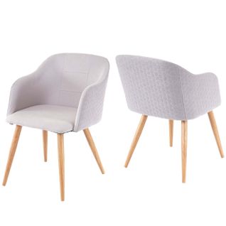 2x Chaises De Salle à Manger Cuisine Design Rétro Accoudoirs Tissu Gris Clair Pieds En Métal Aspec