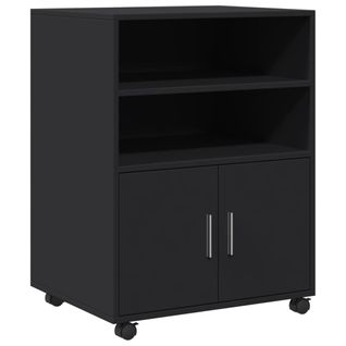 Meuble De Bureau Sur Roulettes Armoire De Rangement Avec Étagères Et Portes 60 X 48 X 81 Cm Bois