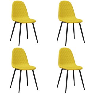 Set De 4 Chaises De Salle à Manger Couture En Forme Losange En Tissu Velours Jaune Moutarde Et Mét