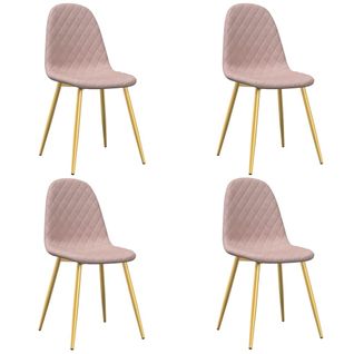 Set De 4 Chaises De Salle à Manger En Tissu Velours Rose Couture Losange Pieds En Fer Doré Dec0256