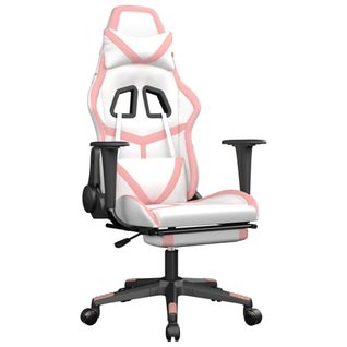 Fauteuil De Bureau Chaise Gaming Avec Coussin Lombaire Avec Repose-pieds En Pvc Blanc Et Rose Dec0